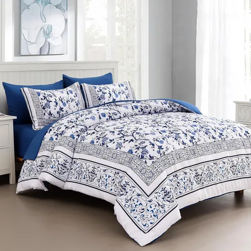 Vista 10 de Dobuyly Juego de edredón floral tamaño individual, juego de cama de 5 piezas en una bolsa, juego de ropa de cama botánico de microfibra suave