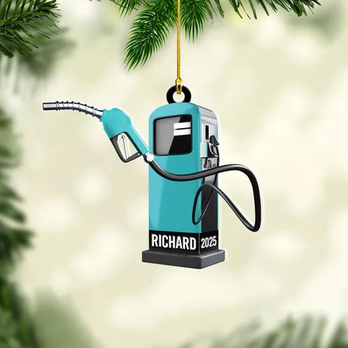 Vista 5 de Adorno de Navidad personalizado con bomba de gas, decoración retro personalizada para árbol de vacaciones, recuerdo único para trabajadores