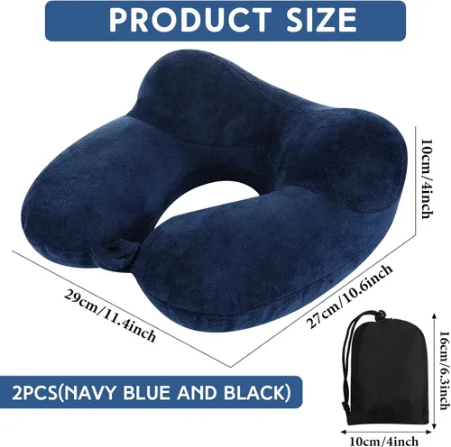Vista 2 de Sintuff Paquete de 2 Almohadas de Viaje Inflables para Aviones Almohadas de Vuelo Inflables para el Cuello con Bolsa Compacta y Antifaz para Viajar