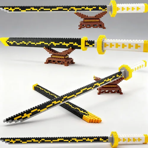 Vista 10 de Beego Kill Demon Sword - Juego de construcción de espada negra Tanjirou de 19 pulgadas con soporte para espada