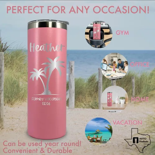 Vista 5 de Vaso de vacaciones personalizado de 20 onzas, vaso con tapa y pajilla, vasos de vacaciones familiares, vaso de vacaciones en la playa, regalo