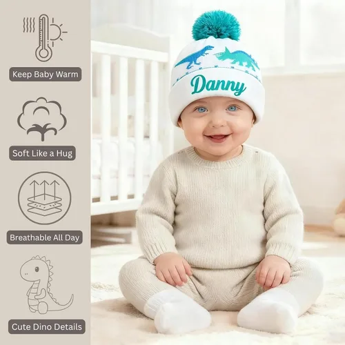 Vista 5 de Gorros personalizados de dinosaurio para bebé, sombrero personalizado para niños, sombrero bordado con nombre para niño y niña