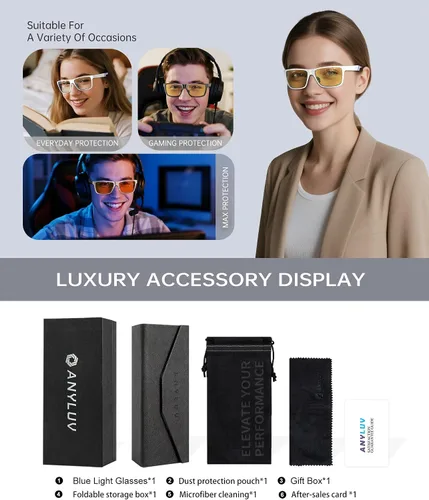 Vista 7 de ANYLUV Blue Light Glasses for Men Stylish Anti Eyestrain Lightwight Metal Frame Blue Light Blocking Glasses