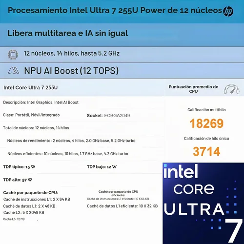 Vista 3 de Laptop Dell 15.6 Plus con pantalla táctil, Intel Ultra 7, RAM DDR5 de 16 GB, SSD de 512 GB