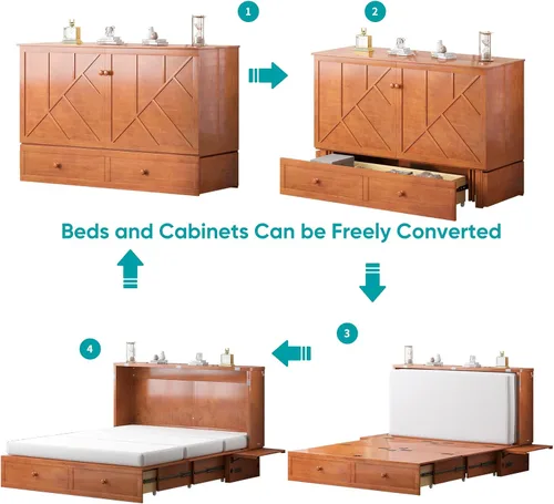 Vista 9 de BALUS Murphy - Cama Queen con colchón, cama de armario para ahorrar espacio, color cereza