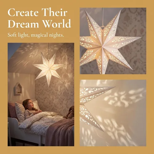 Vista 3 de LIOOBO Linternas de estrella de papel: pantalla de lámpara colgante de estrella de Navidad, luz hueca de cubierta de papel blanco, lámparas