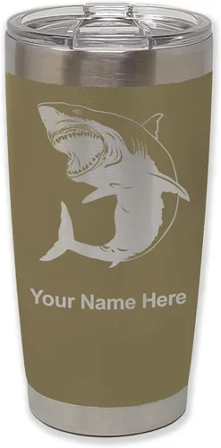 Vista 36 de LaserGram Vaso aislado al vacío de 20 onzas, gran tiburón blanco, grabado personalizado incluido (negro)