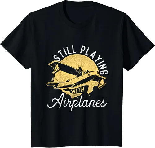 Vista 41 de Still Playing With Airplanes - Camiseta de control remoto RC Avión Piloto, Negro