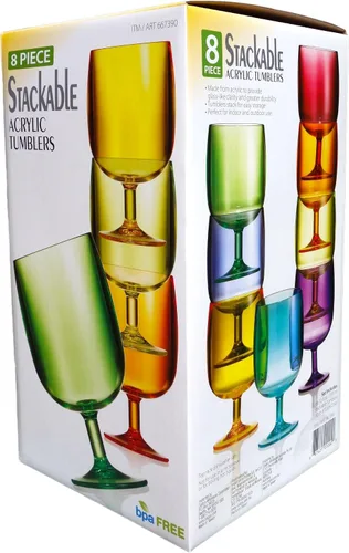 Vista 2 de Vasos acrílicos apilables coloridos - Juego de 8