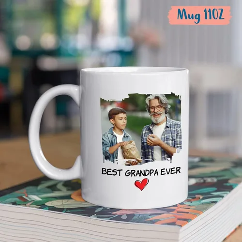 Vista 4 de Tazas con fotos personalizadas para abuelo, regalo para el mejor abuelo del mundo, taza de café personalizada para abuelo, taza para abuelos
