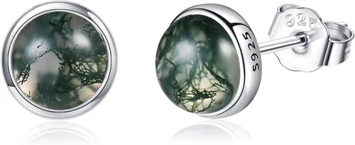Vista 11 de Larimar/Aguamarina/Lapislázuli/Ágata de Musgo/Amatista/Turquesa/Ónix/Ojo de Tigre/Piedra de Luna/Labradorita/Cuarzo Rosa Aretes de Botón de Plata