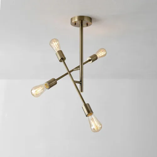 Vista 8 de Globe Electric 66000073 Lámpara de techo con brazo ajustable de montaje semiempotrado de 4 luces, latón mate, brazos giratorios, accesorios