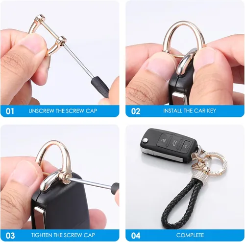 Vista 4 de AMIR Llavero de cuero de microfibra, llavero esponjoso, llavero para llaves de coche con 4 llaveros y 2 anillos en D antipérdida, #4-Llavero