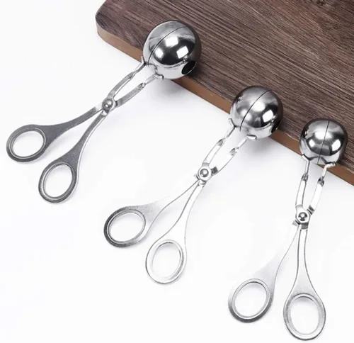 Vista 9 de YARDWE 3 piezas de acero inoxidable carne baller albóndigas fabricante cuchara DIY molde tijera pescado arroz bola clip pinzas hielo cocina cocina