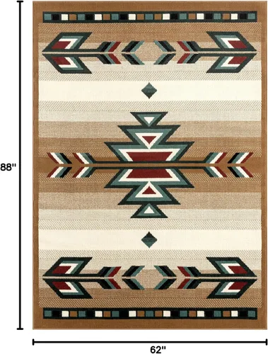 Vista 3 de Home Dynamix Premium Sagrada Southwestern - Alfombra de área geométrica beige/verde, 5'2"x7'4
