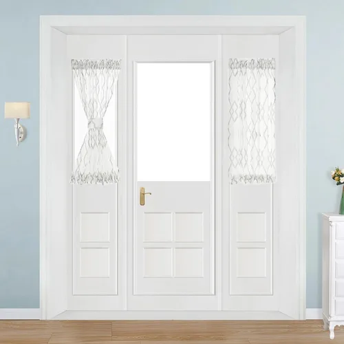 Vista 17 de NAPEARL Cortinas para puerta francesa, patrones geométricos, luz lateral para puerta delantera, lino sintético semitransparente con bolsillo Beige
