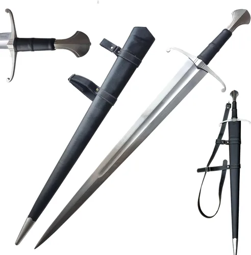 Vista 10 de Medieval Full Tang Spring Steel Knight Arming Sword with Scabbard for Outdoor Use, Practice, Collection