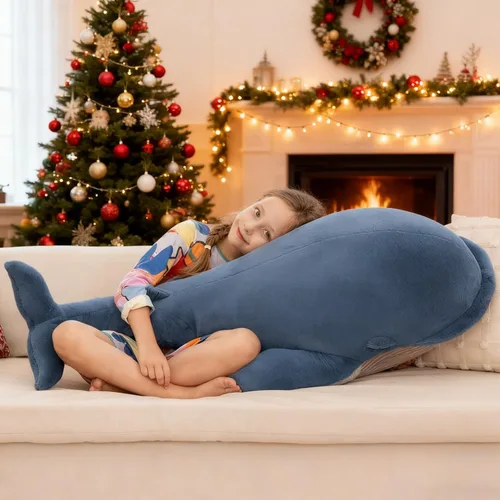 Vista 7 de MaoGoLan Ballena de Peluche Rellena de 43 pulgadas, Almohada Grande de Peluche Ballena Azul de 4 pies, Juguete de Ballena Jorobada para Niños
