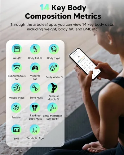 Vista 2 de arboleaf - Báscula inteligente para peso corporal y grasa, báscula digital de baño con Bluetooth, analizador de composición corporal con aplicación