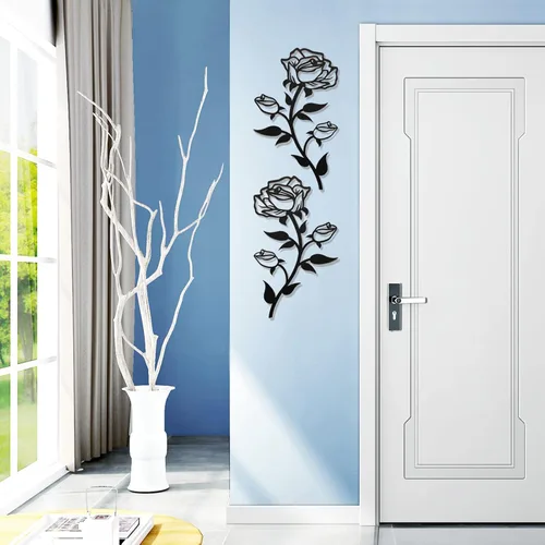 Vista 6 de ESTART Decoración de pared de rosas de metal negro para baño, 15 pulgadas de alto, bonito arte de pared floral de metal para el día de San Valentín