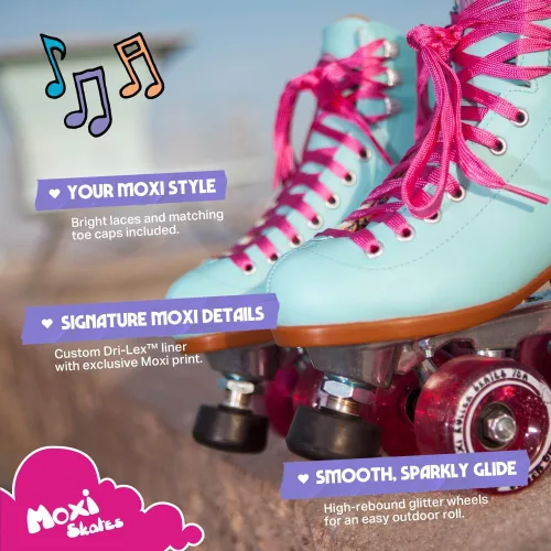 Vista 5 de Moxi Beach Bunny - Patines de ruedas para mujer, colorido, ajuste de precisión con ruedas de alto rebote, forro y acolchado que absorben la humedad