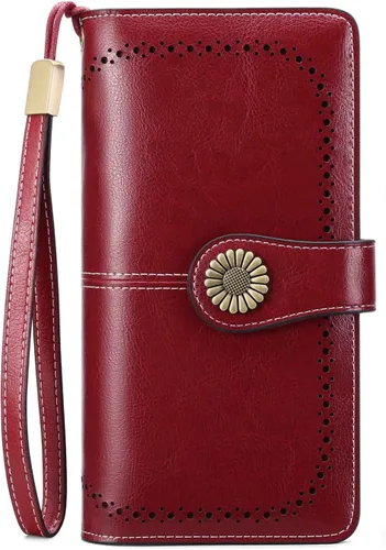 Vista 11 de SENDEFN Billeteras de cuero para mujer, tarjetero de crédito con bloqueo RFID, pulsera de gran capacidad with RFID Blocking, Large Capacity
