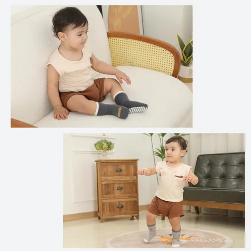 Vista 2 de JAKIDAR Calcetines antideslizantes para bebés y niños pequeños con agarres, 5 pares de calcetines para caminar