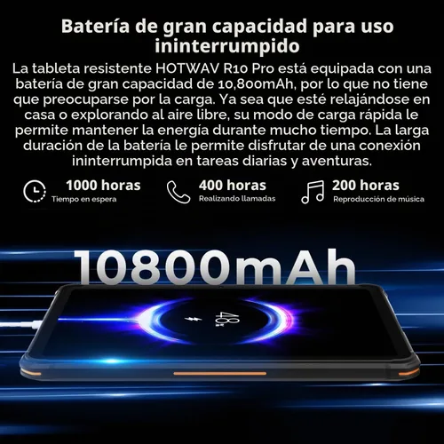 Vista 5 de HOTWAV R10 Pro 2025 Tableta Resistente Android 14 - 10.1 Pulgadas HD+ 10800mAh Tableta Impermeable, 20GB RAM+256GB ROM/1TB TF Tablets para Negro