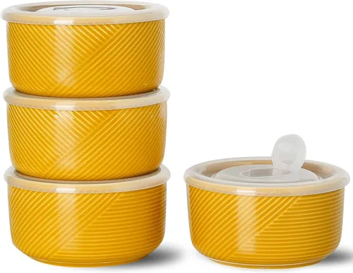 Vista 17 de Recipiente de cerámica con tapa: recipiente de almacenamiento de alimentos apto para microondas de 20 onzas para sopa, ensalada, cereales, sobras