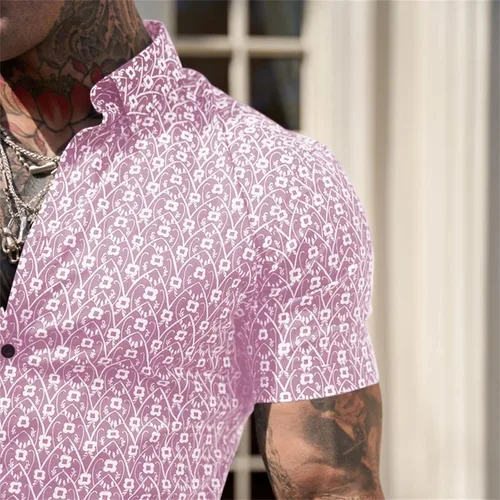 Vista 4 de Camisas de vestir cómodas y flexibles para hombre, de manga corta, atléticas, con botones