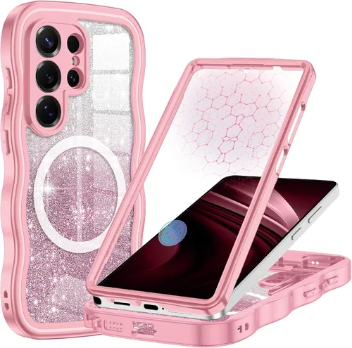 Vista 32 de Hekodonk Funda magnética para Galaxy A17 5G, [compatible con Magsafe] [Protector de pantalla de vidrio templado integrado] [tarjeta con purpurina]