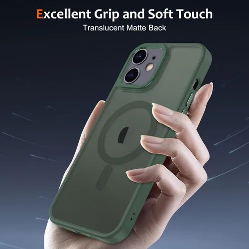 Vista 833 de Anuck - Funda magnética para iPhone 11 compatible con MagSafe, carcasa trasera mate translúcida dura, borde de TPU, delgada, resistente a impactos