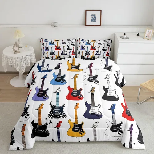 Vista 24 de Castle Fairy Juego de edredón de botas de vaquero, tamaño individual, juego de ropa de cama bohemio con guitarra musical para niños y niños