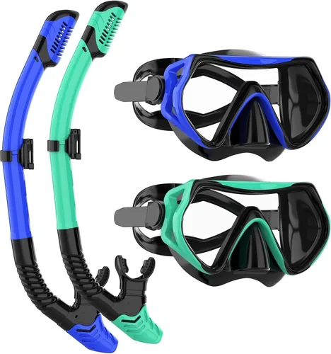 Vista 16 de Equipo de esnórquel para adultos, juego de máscara de esnórquel JRing con vidrio templado de 180 grados, gafas antivaho para buceo, esnórquel