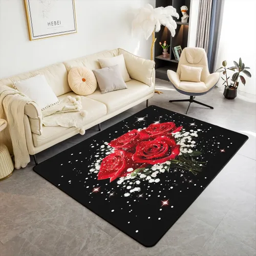 Vista 8 de Feelyou Alfombra de área con diseño de rosas de 3 x 5 para niños, con flores de Buterfly y luna, alfombra decorativa para dormitorio, niños, niñas