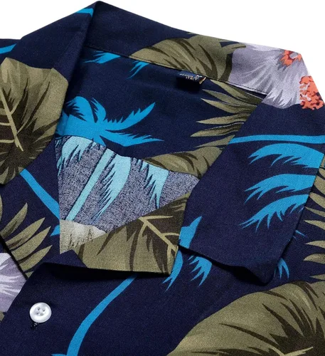 Vista 2 de Alimens & Gentle - Camisa de algodón estilo hawaiano para hombre, casual, de manga corta, ajuste regular