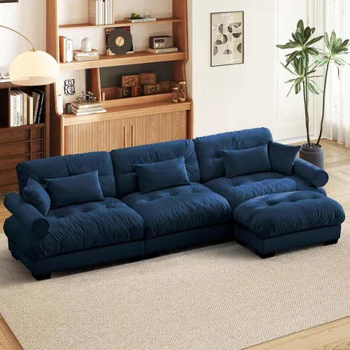Vista 59 de SoarFlash Moderno sofá reclinable de terciopelo para sala de estar, sofá biplaza para apartamento, sofá de almacenamiento con marco de madera Azul