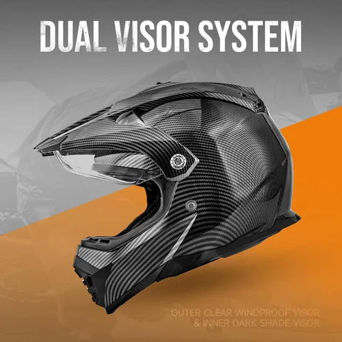 Vista 5 de OUMURS Casco deportivo dual de motocicleta todoterreno con cobertura facial completa, doble visera, para moto de cross, cuatrimoto y motocross