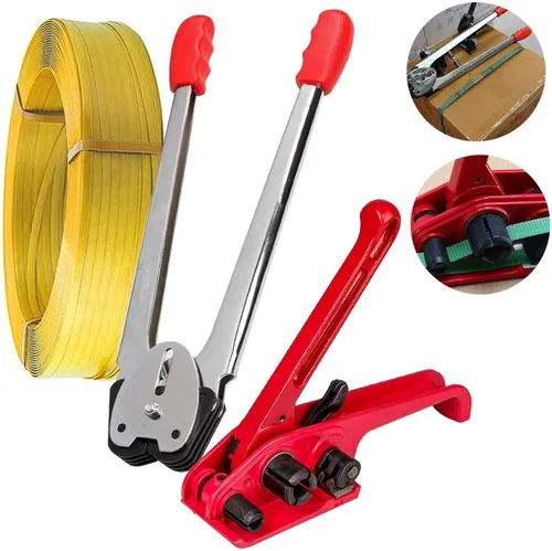 Vista 2 de Manual resistente 4 en 1 PET/PP Herramientas de flejado manual para correa de 1/2-3/4" Packing Machine Set Tensioner & Sealer 3200" Packing Belt