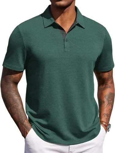 Vista 18 de COOFANDY Camisas polo de manga corta para hombre, estilo casual, de verano, cuello clásico, para golf