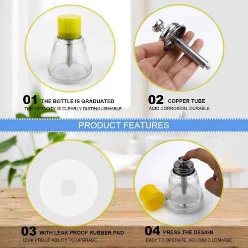Vista 3 de FERCAISH Botella de vidrio transparente de 6.1 fl oz, dispensador profesional de bomba de vidrio transparente con escalas de medición