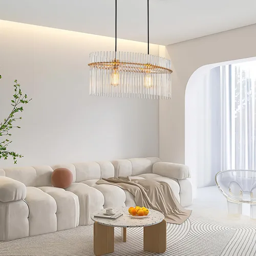 Vista 5 de Lámpara de Araña de Cristal Moderna de 2 Luces D23.6 Lámpara de Araña de Comedor Sobre Mesa Luminaria de Techo Colgante Contemporánea Altura