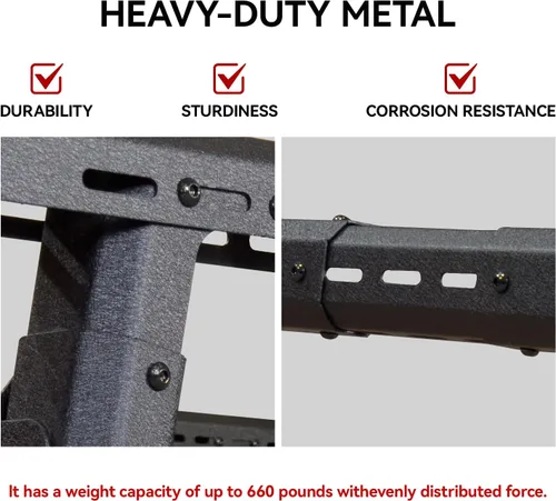 Vista 4 de Estante Universal para Cama de Camión de Servicio Pesado - Altura Ajustable, Extensible, Barras Transversales de Aluminio para la Mayoría