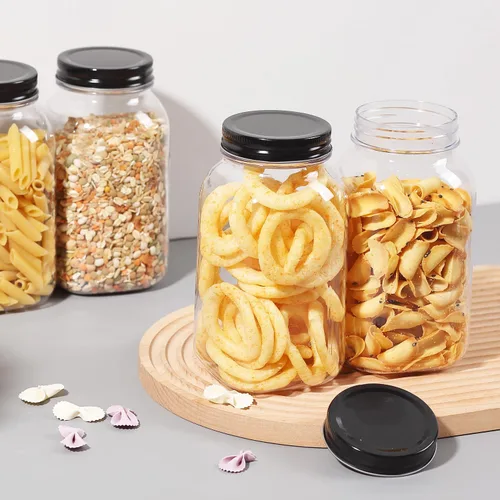 Vista 6 de Tarros de plástico transparente de 32 onzas con tapa de rosca, color negro, paquete de 12 Sin BPA, a prueba de roturas, reutilizable, sellado