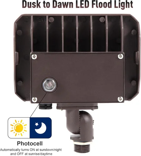 Vista 4 de Luz de inundación LED de 60 W con nudillo, luz de inundación al aire libre, fotocélula del atardecer al amanecer, 5000 K, 7800 lm, AC100-277 V