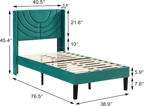 Vista 2 de VECELO Base de cama tapizada de tamaño individual con cabecera de tela, soporte de listones de madera, no necesita somier, base de colchón, fácil