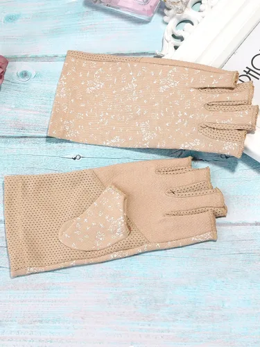 Vista 6 de Maxdot - 2 pares de guantes sin dedos con protección UV para mujer, color negro, caqui