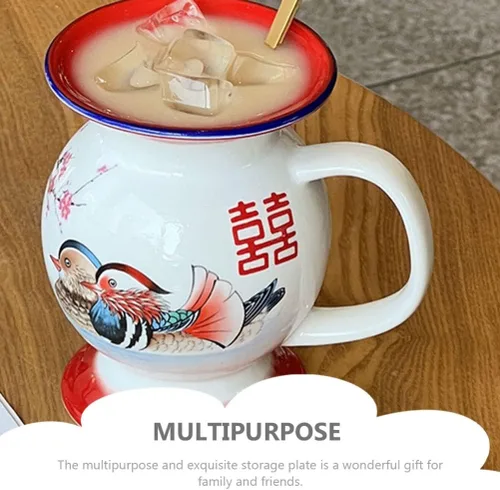 Vista 8 de SHERCHPRY Tazas de leche de cerámica, Taza en forma de escupitón con tapa, Tazas de broma, Tazas chinas retro de porcelana, Tazas de agua