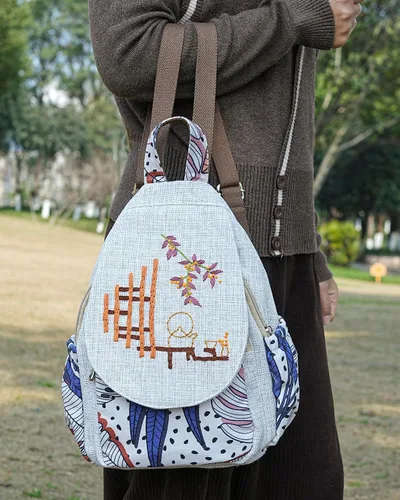 Vista 170 de HUANGGUOSHU Mochila de algodón tejida de algodón bohemio con bordado de lona estilo bohemio con múltiples bolsillos retro linda mochila cartera