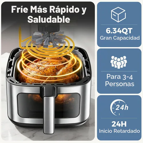 Vista 3 de DUMOS Freidora de aire de 6.34 cuartos de galón, freidora de aire 8 en 1 Negro